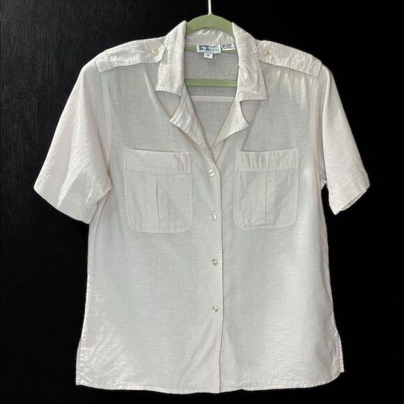 Vintage Anne Klein for New Aspects Pink Blouse Sz 10 Linen Cotton Shoulder Pads - Picture 1 of 7